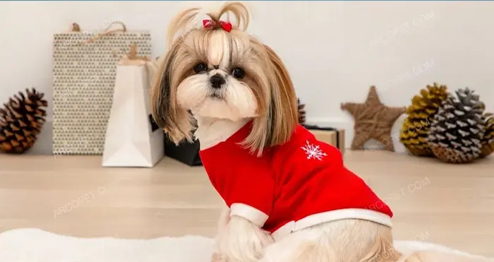 سگ شیتزو با لباس قرمز 145641